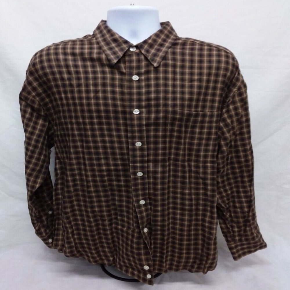 Men's Large CRB Khaki's Long Sleeve Brown Plaid Casual Button Down Shirt